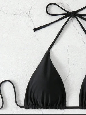 2025 New Bikini Set Women Sexy Simple Solid White/Black/Coffee Halter Bikini Swimsuit Lace Up Brazilian Beach Bathing Suit - Flawda Baby Enterprises