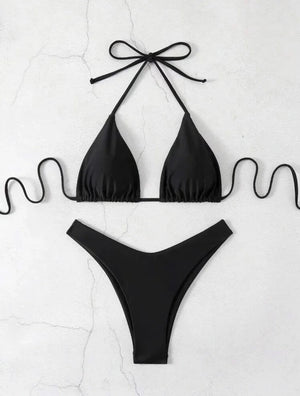 2025 New Bikini Set Women Sexy Simple Solid White/Black/Coffee Halter Bikini Swimsuit Lace Up Brazilian Beach Bathing Suit - Flawda Baby Enterprises