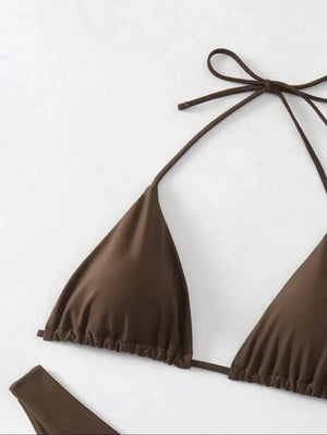2025 New Bikini Set Women Sexy Simple Solid White/Black/Coffee Halter Bikini Swimsuit Lace Up Brazilian Beach Bathing Suit - Flawda Baby Enterprises