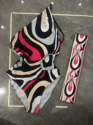2025 striped bikini women scarf swimwear sarong swimsuit headband beachwear colorful bathing suit - Flawda Baby Enterprises