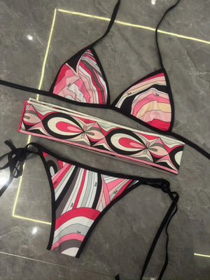 2025 striped bikini women scarf swimwear sarong swimsuit headband beachwear colorful bathing suit - Flawda Baby Enterprises