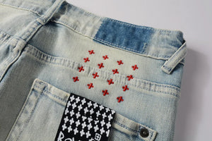 KSUBI Cross Jeans High Street Red Cross Embroidery Logo Low Rise Jeans Men's Women's Streetwear Metal Button Slim Stretch Jeans