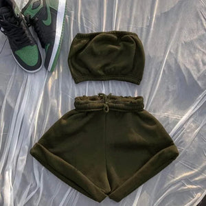FAGADOER Summer New Solid Color Lace Up Tracksuits Women Sleeveless Backless Tube And Shorts Two Piece Sets Casual 2pcs Outfits