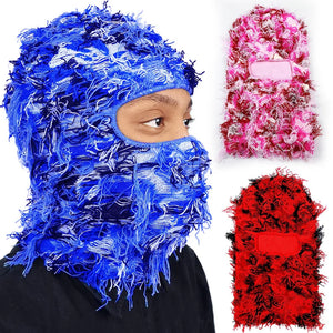 New Fuzzy Balaclava Hat Full Face Cover Ski Mask Knitted Beanies Distressed Winter Windproof Warm Bicycle Neck Camouflage Cap