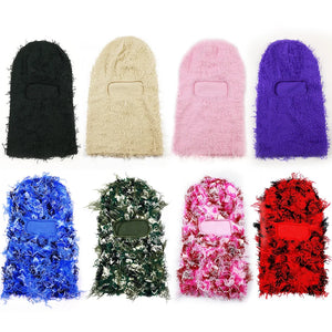 New Fuzzy Balaclava Hat Full Face Cover Ski Mask Knitted Beanies Distressed Winter Windproof Warm Bicycle Neck Camouflage Cap