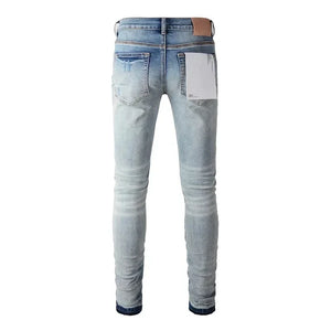 New Purples 2024 Men jeans with top street distressed paint repair low raise Skinny Denim brands pants