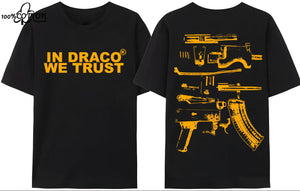 LE Gun Tshirt Mens Y2K In Draco We Trust Letter Print Summer T-shirt High Quality Harajuku Couple Streetwear Tees