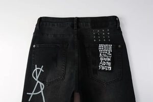 KSUBI Cross Jeans High Street Red Cross Embroidery Logo Low Rise Jeans Men's Women's Streetwear Metal Button Slim Stretch Jeans