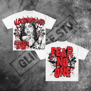 Retro double gun graphic t shirts gothic streetwear y2k top oversized short harajuku 2000s korean goth t shirt men clothing