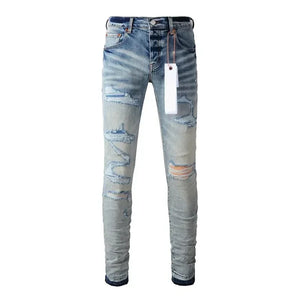 New Purples 2024 Men jeans with top street distressed paint repair low raise Skinny Denim brands pants