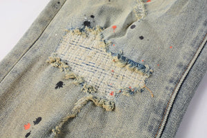 New Purples 2024 Men jeans with top street distressed paint repair low raise Skinny Denim brands pants