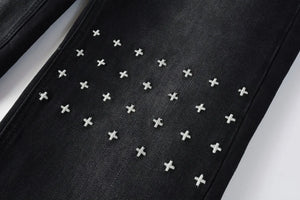 KSUBI Cross Jeans High Street Red Cross Embroidery Logo Low Rise Jeans Men's Women's Streetwear Metal Button Slim Stretch Jeans