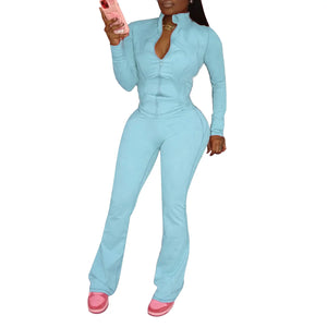 Autumn Winter Sports Outfits for Women 2 Piece Set Casual Zip Patchwork Jacket Top Top + Bodycon Pants Suits