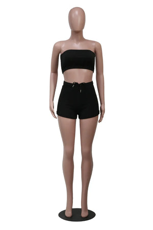 FAGADOER Summer New Solid Color Lace Up Tracksuits Women Sleeveless Backless Tube And Shorts Two Piece Sets Casual 2pcs Outfits