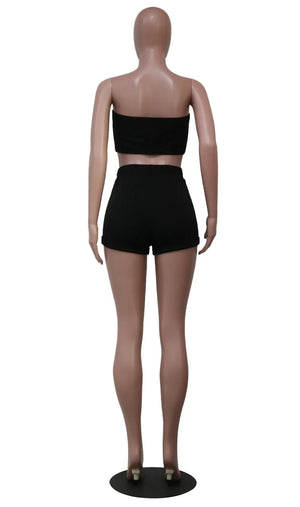 FAGADOER Summer New Solid Color Lace Up Tracksuits Women Sleeveless Backless Tube And Shorts Two Piece Sets Casual 2pcs Outfits