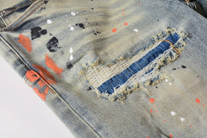 New Purples 2024 Men jeans with top street distressed paint repair low raise Skinny Denim brands pants