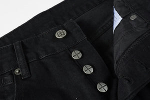 KSUBI Cross Jeans High Street Red Cross Embroidery Logo Low Rise Jeans Men's Women's Streetwear Metal Button Slim Stretch Jeans
