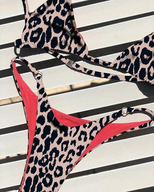Sexy Leopard Bikini Suit Women Strap Push Up Swimsuit Three Points Bikini Low Waist Swimwear Women Summer Backless Beachwear