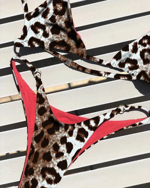 Sexy Leopard Bikini Suit Women Strap Push Up Swimsuit Three Points Bikini Low Waist Swimwear Women Summer Backless Beachwear