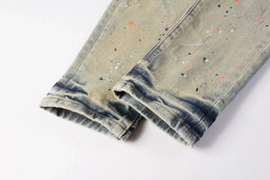 New Purples 2024 Men jeans with top street distressed paint repair low raise Skinny Denim brands pants