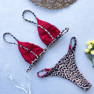 Sexy Leopard Bikini Suit Women Strap Push Up Swimsuit Three Points Bikini Low Waist Swimwear Women Summer Backless Beachwear
