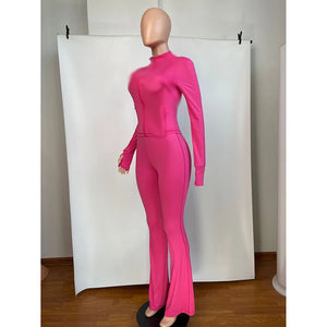 Autumn Winter Sports Outfits for Women 2 Piece Set Casual Zip Patchwork Jacket Top Top + Bodycon Pants Suits