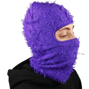 New Fuzzy Balaclava Hat Full Face Cover Ski Mask Knitted Beanies Distressed Winter Windproof Warm Bicycle Neck Camouflage Cap
