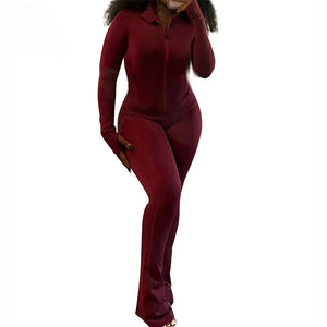 Autumn Winter Sports Outfits for Women 2 Piece Set Casual Zip Patchwork Jacket Top Top + Bodycon Pants Suits