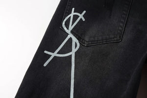 KSUBI Cross Jeans High Street Red Cross Embroidery Logo Low Rise Jeans Men's Women's Streetwear Metal Button Slim Stretch Jeans