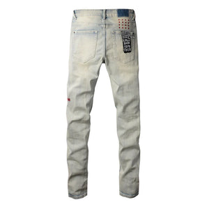 KSUBI Cross Jeans High Street Red Cross Embroidery Logo Low Rise Jeans Men's Women's Streetwear Metal Button Slim Stretch Jeans