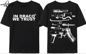 LE Gun Tshirt Mens Y2K In Draco We Trust Letter Print Summer T-shirt High Quality Harajuku Couple Streetwear Tees