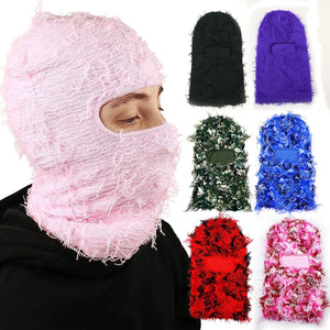 New Fuzzy Balaclava Hat Full Face Cover Ski Mask Knitted Beanies Distressed Winter Windproof Warm Bicycle Neck Camouflage Cap
