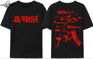 LE Gun Tshirt Mens Y2K In Draco We Trust Letter Print Summer T-shirt High Quality Harajuku Couple Streetwear Tees