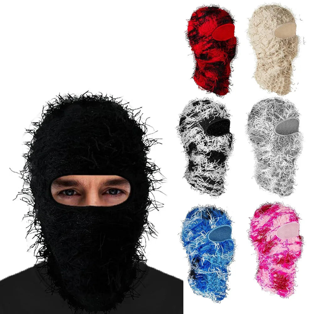 New Fuzzy Balaclava Hat Full Face Cover Ski Mask Knitted Beanies Distressed Winter Windproof Warm Bicycle Neck Camouflage Cap