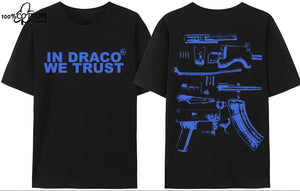 LE Gun Tshirt Mens Y2K In Draco We Trust Letter Print Summer T-shirt High Quality Harajuku Couple Streetwear Tees