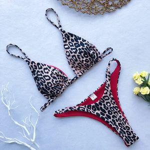 Sexy Leopard Bikini Suit Women Strap Push Up Swimsuit Three Points Bikini Low Waist Swimwear Women Summer Backless Beachwear