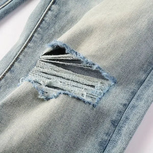 MEN's Purple Slim Fit Stretch Ripped Denim Trousers Jeans for American Trendsetters