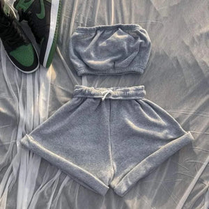 FAGADOER Summer New Solid Color Lace Up Tracksuits Women Sleeveless Backless Tube And Shorts Two Piece Sets Casual 2pcs Outfits