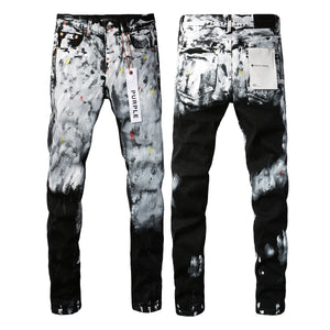 Purple high street men's jeans with foreign trade Slim hole design, trendy small leg stretch pants for men's fashion