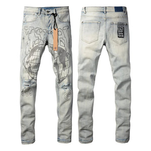 KSUBI Cross Jeans High Street Red Cross Embroidery Logo Low Rise Jeans Men's Women's Streetwear Metal Button Slim Stretch Jeans