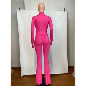 Autumn Winter Sports Outfits for Women 2 Piece Set Casual Zip Patchwork Jacket Top Top + Bodycon Pants Suits