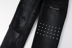 KSUBI Cross Jeans High Street Red Cross Embroidery Logo Low Rise Jeans Men's Women's Streetwear Metal Button Slim Stretch Jeans