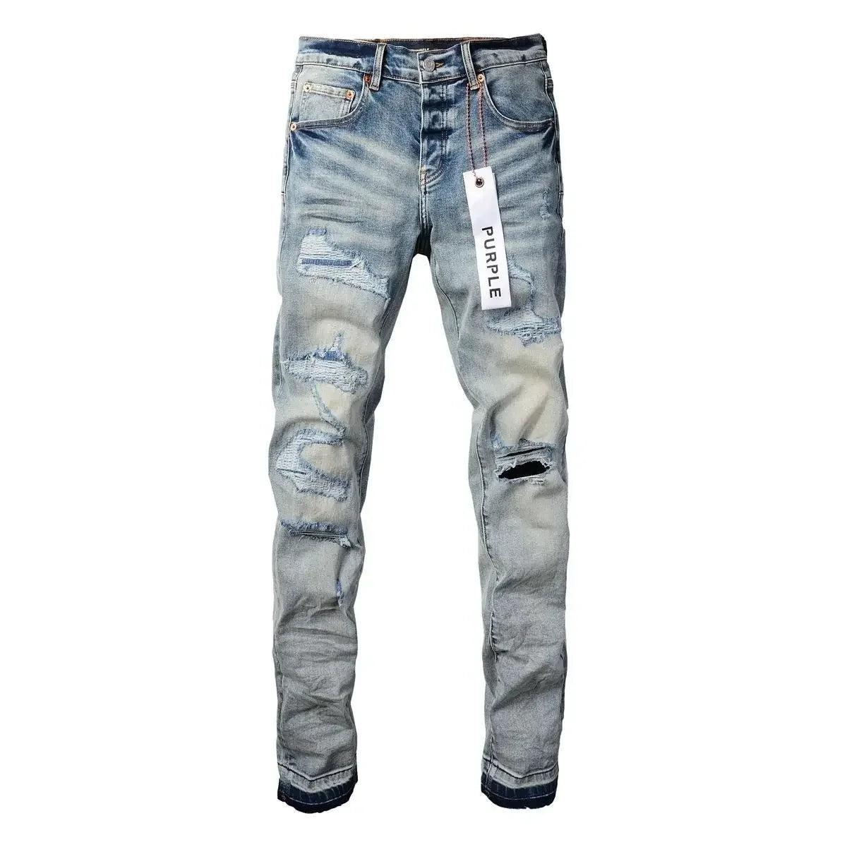 MEN's Purple Slim Fit Stretch Ripped Denim Trousers Jeans for American Trendsetters