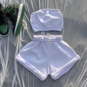 FAGADOER Summer New Solid Color Lace Up Tracksuits Women Sleeveless Backless Tube And Shorts Two Piece Sets Casual 2pcs Outfits