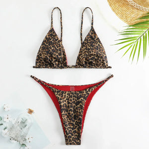 Sexy Leopard Bikini Suit Women Strap Push Up Swimsuit Three Points Bikini Low Waist Swimwear Women Summer Backless Beachwear
