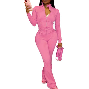 Autumn Winter Sports Outfits for Women 2 Piece Set Casual Zip Patchwork Jacket Top Top + Bodycon Pants Suits