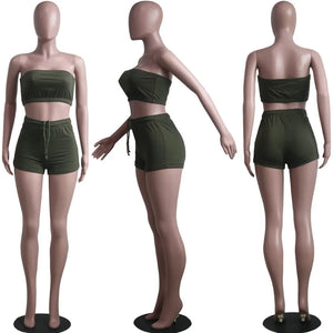 FAGADOER Summer New Solid Color Lace Up Tracksuits Women Sleeveless Backless Tube And Shorts Two Piece Sets Casual 2pcs Outfits