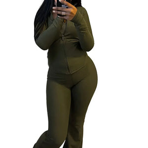 Autumn Winter Sports Outfits for Women 2 Piece Set Casual Zip Patchwork Jacket Top Top + Bodycon Pants Suits