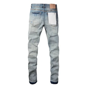 New Purples 2024 Men jeans with top street distressed paint repair low raise Skinny Denim brands pants