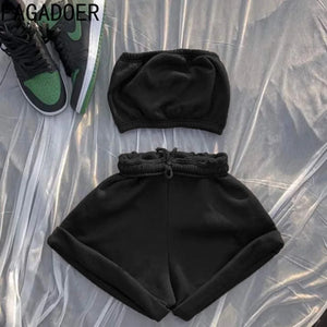 FAGADOER Summer New Solid Color Lace Up Tracksuits Women Sleeveless Backless Tube And Shorts Two Piece Sets Casual 2pcs Outfits